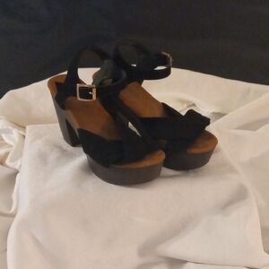 TOP Moda Black and Brown Platform Sandals with Chunky Heel